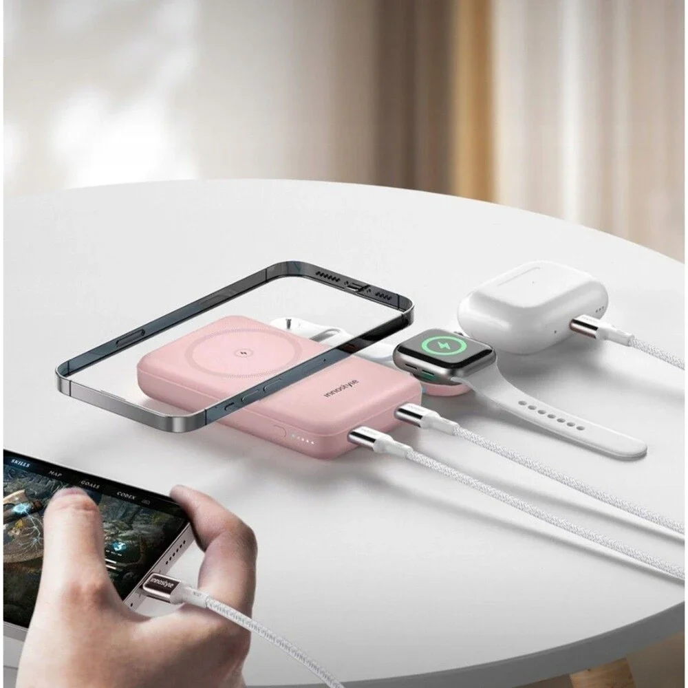 Innostyle Magnetic Wireless iPhone and iWatch Charger 2 in 1, 10000mAh - Pink